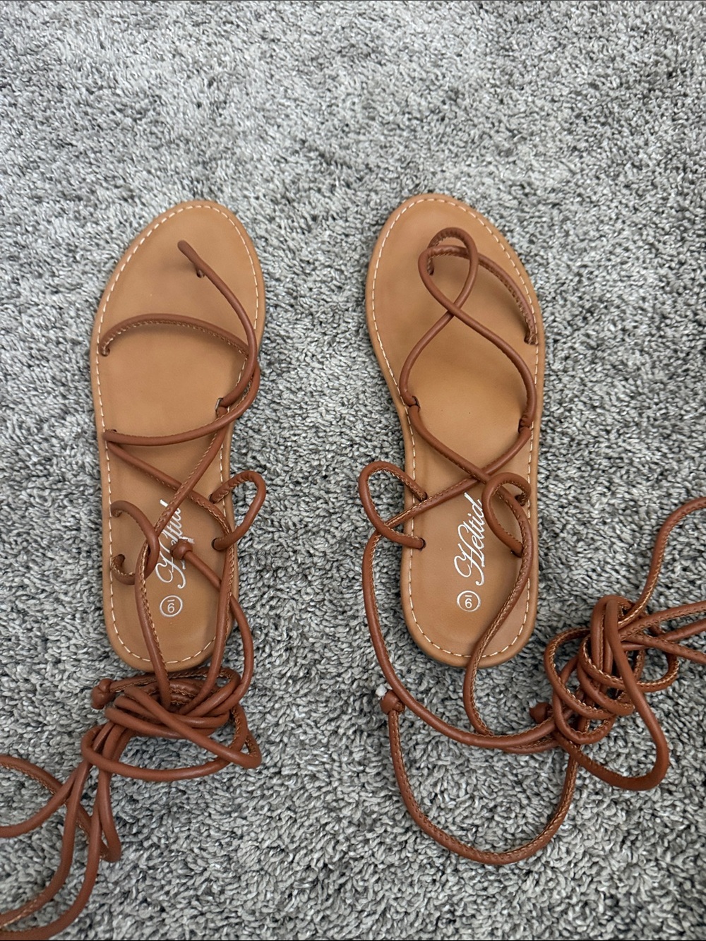 Strappy Lace-Up Sandals in Brown - Ladies' Flat Sandals
